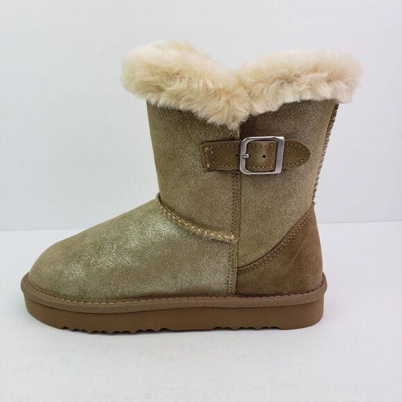 Style & Co Tiny2 Womens Sz 6 Gold Shimmer Leather Mid Calf FauxFur Winter Boots - Picture 3 of 11